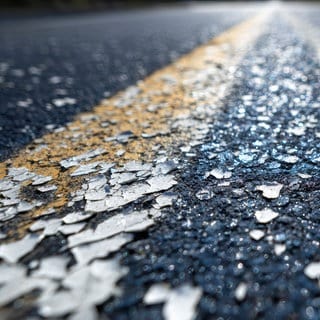 Alte Markierung auf der Straße, Phantommarkierungen können Autofahrer verwirren und zu Unfällen führen.